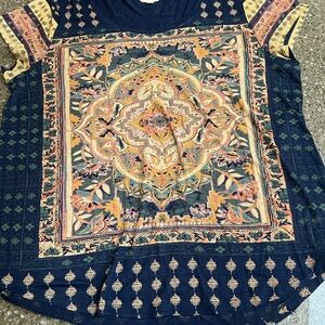 Lucky Brand Persian Carpet Tee Size XL 100% Viscose Bohemian Medallion Hippie
